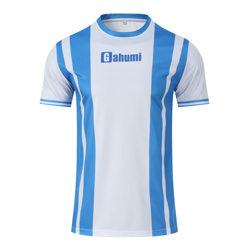 圆领足球T恤-150克足球格子-蓝白色-01