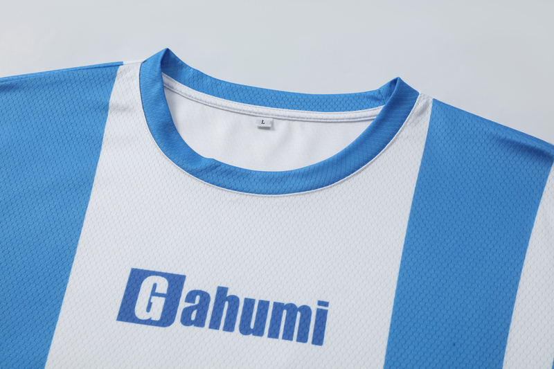 圆领足球T恤-150克足球格子-蓝白色-02