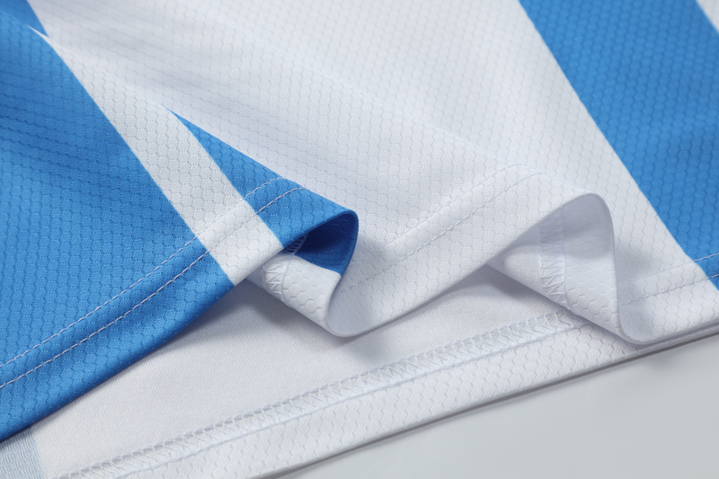 圆领足球T恤-150克足球格子-蓝白色-03