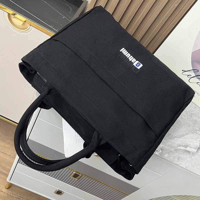 带底部和侧边黑色帆布包-19