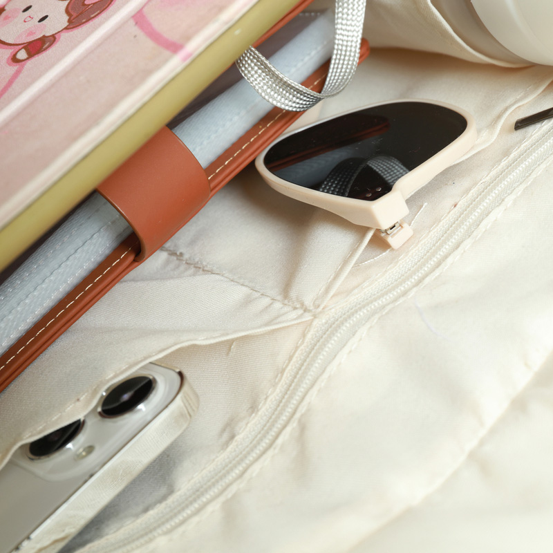 带底部和侧边织带及2个口袋的白色帆布包-22