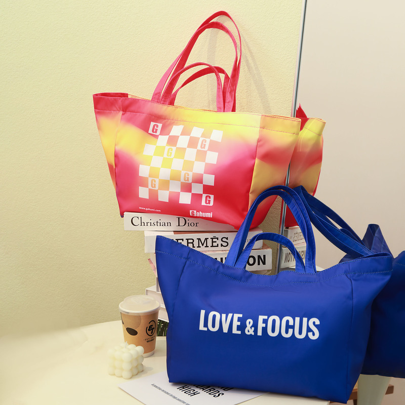 双提手渐变色帆布包 - 粉色与蓝色-09