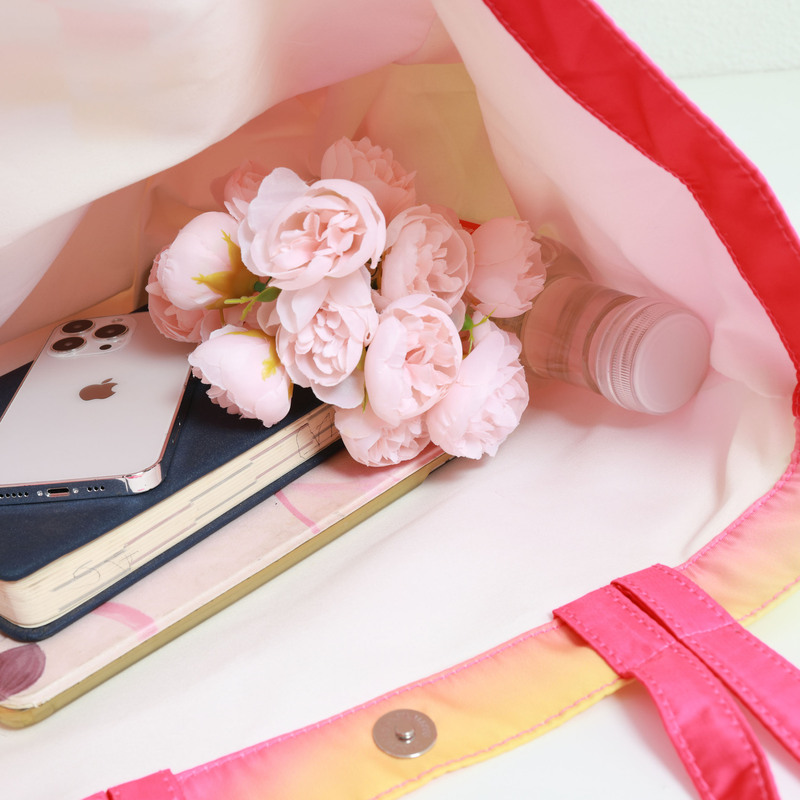 双提手渐变色帆布包 - 粉色与蓝色-12