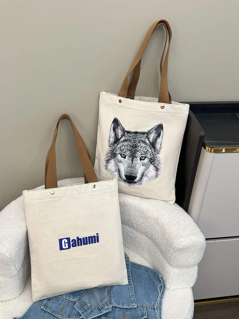 新款铆钉狼头 - 招财进宝帆布袋-27