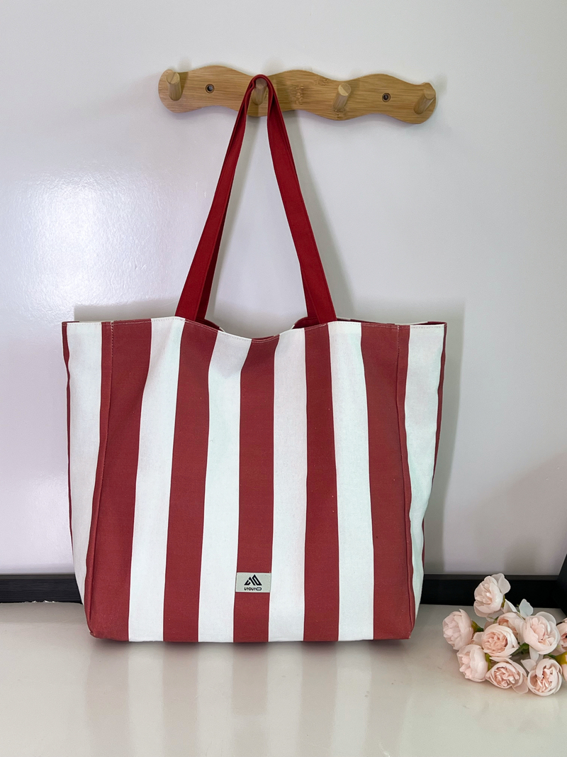 嘉绘美 大容量环保定制Logo帆布袋 时尚简约条纹购物袋.jpg