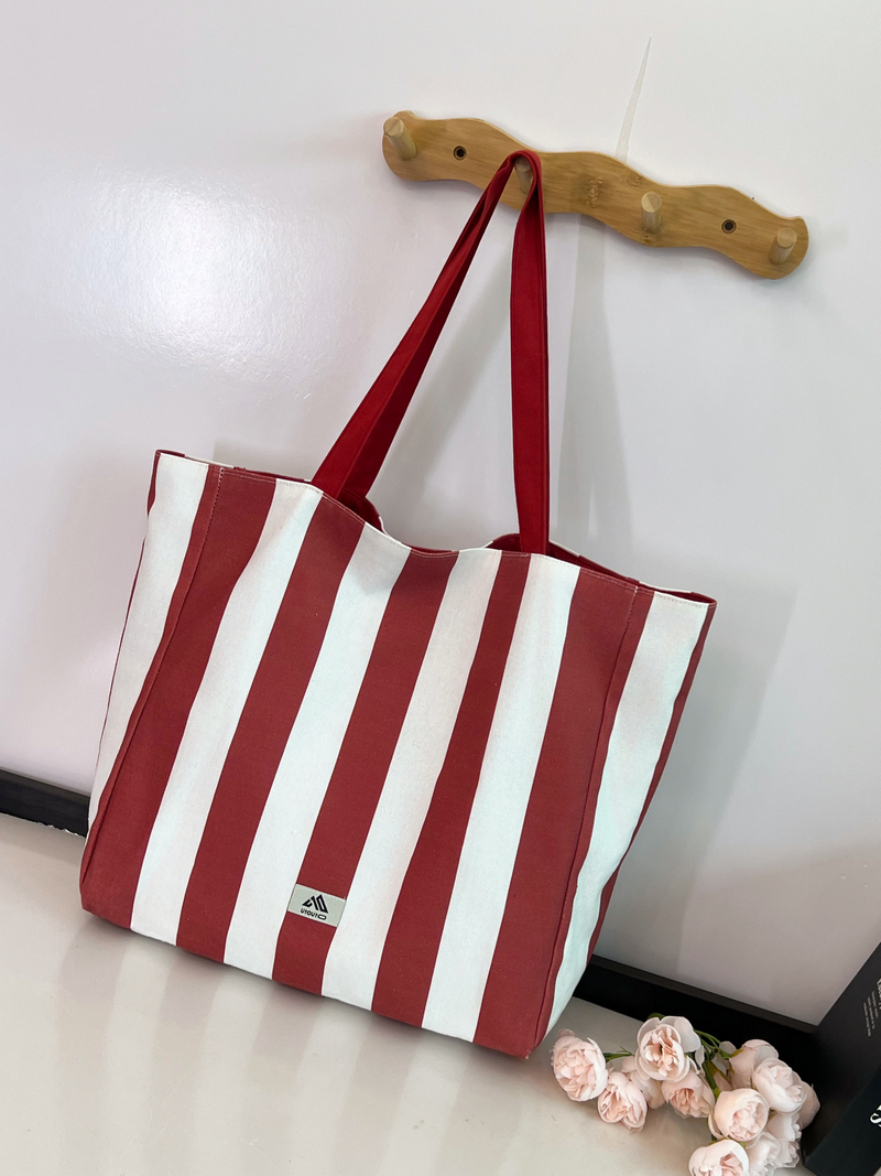 嘉绘美 大容量环保定制Logo帆布袋 时尚简约条纹购物袋-01.jpg
