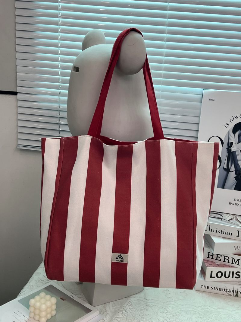 嘉绘美 大容量环保定制Logo帆布袋 时尚简约条纹购物袋-02.jpg