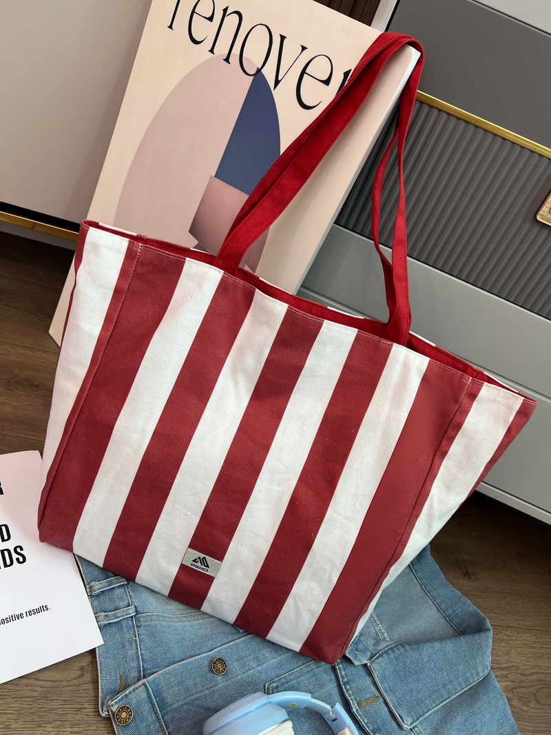 嘉绘美 大容量环保定制Logo帆布袋 时尚简约条纹购物袋-03.jpg