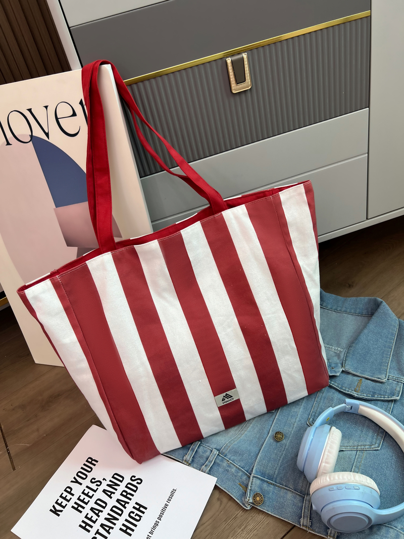 嘉绘美 大容量环保定制Logo帆布袋 时尚简约条纹购物袋-04.jpg