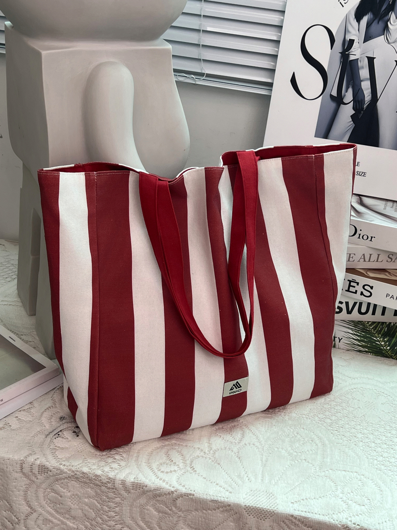 嘉绘美 大容量环保定制Logo帆布袋 时尚简约条纹购物袋-05.jpg