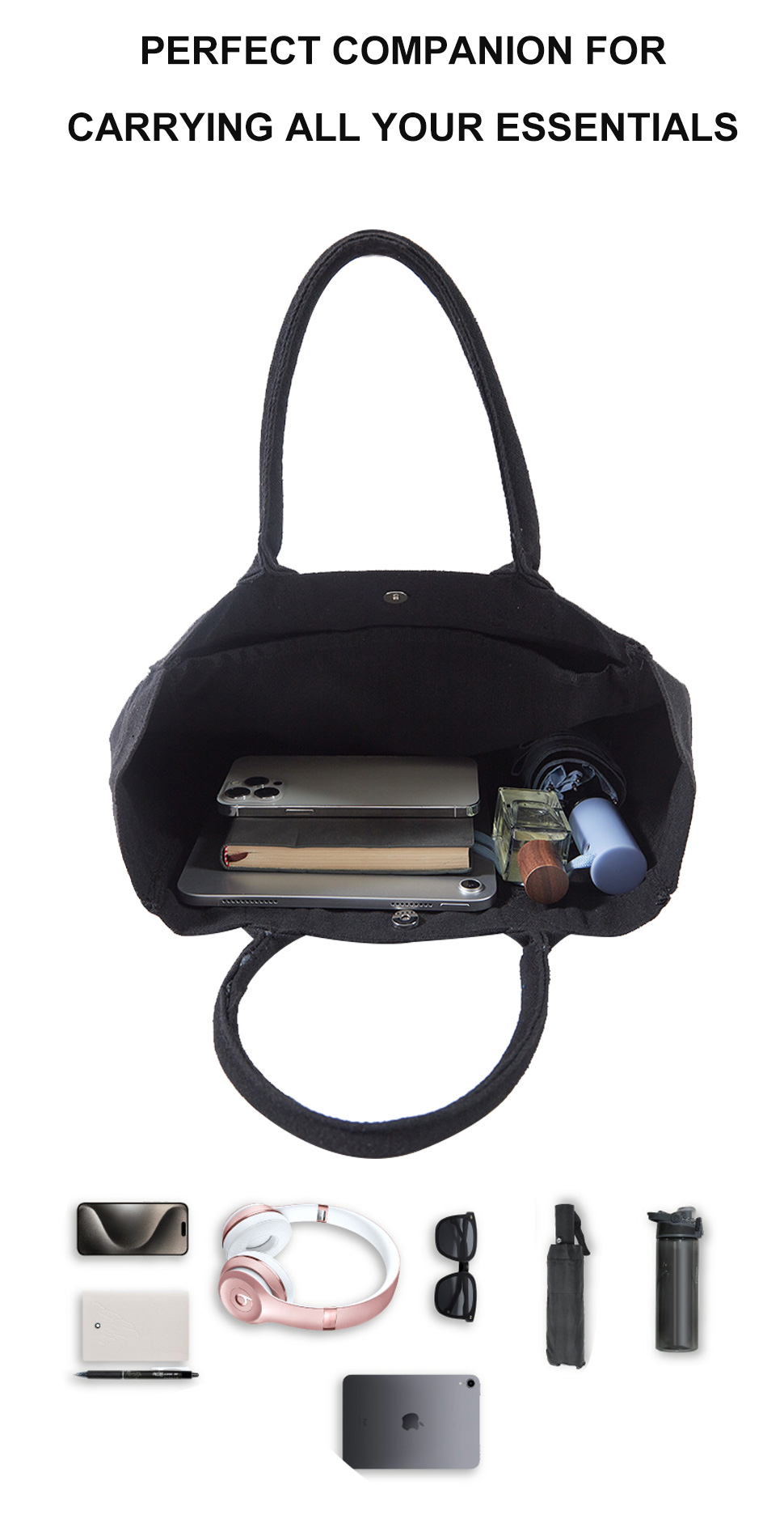 简约设计可重复使用大容量托特帆布包-11